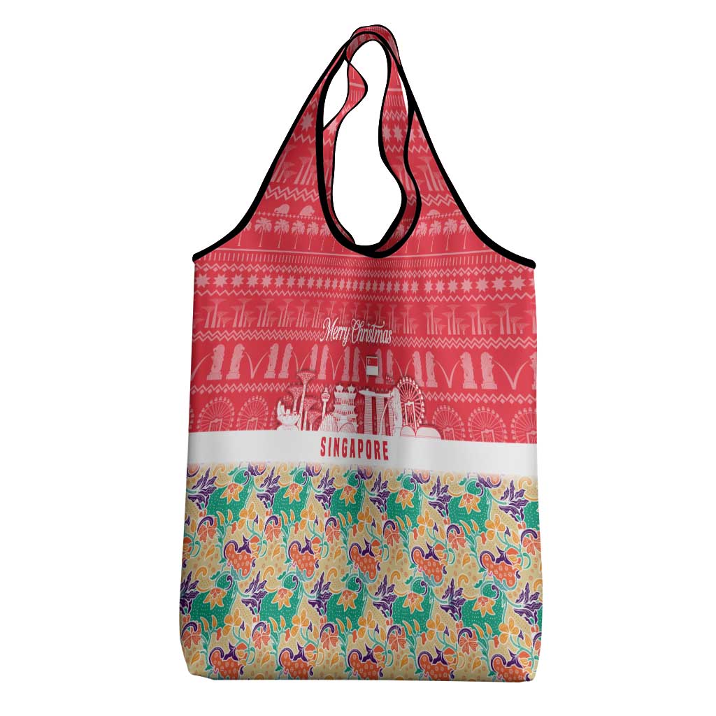 Singapore Christmas Grocery Bag with Skyline Batik Patterns Landmark Silhouettes and Festive Design - Wonder Print Shop