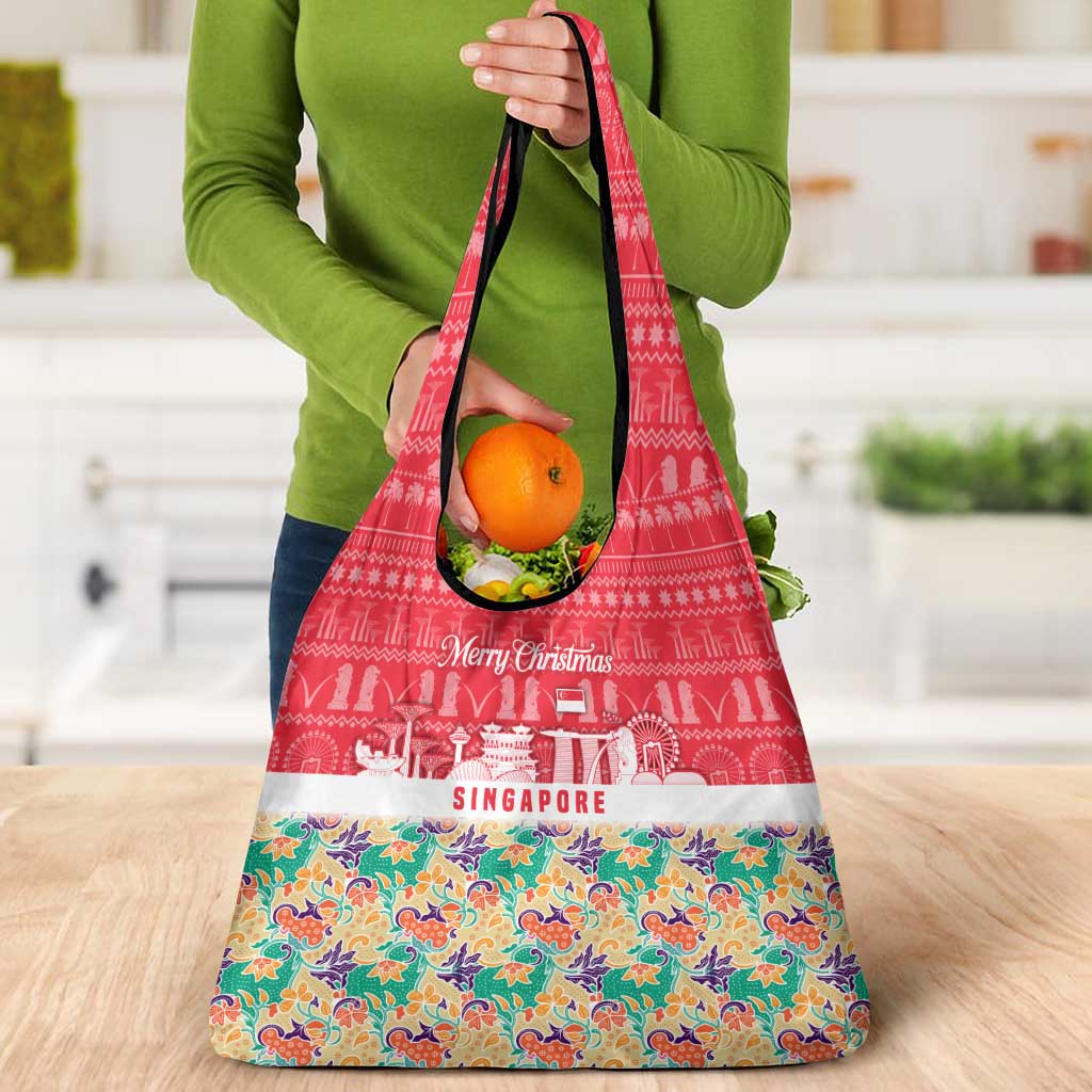 Singapore Christmas Grocery Bag with Skyline Batik Patterns Landmark Silhouettes and Festive Design - Wonder Print Shop