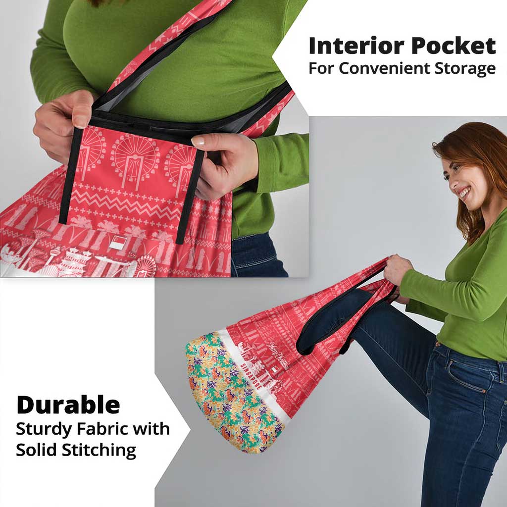 Singapore Christmas Grocery Bag with Skyline Batik Patterns Landmark Silhouettes and Festive Design - Wonder Print Shop