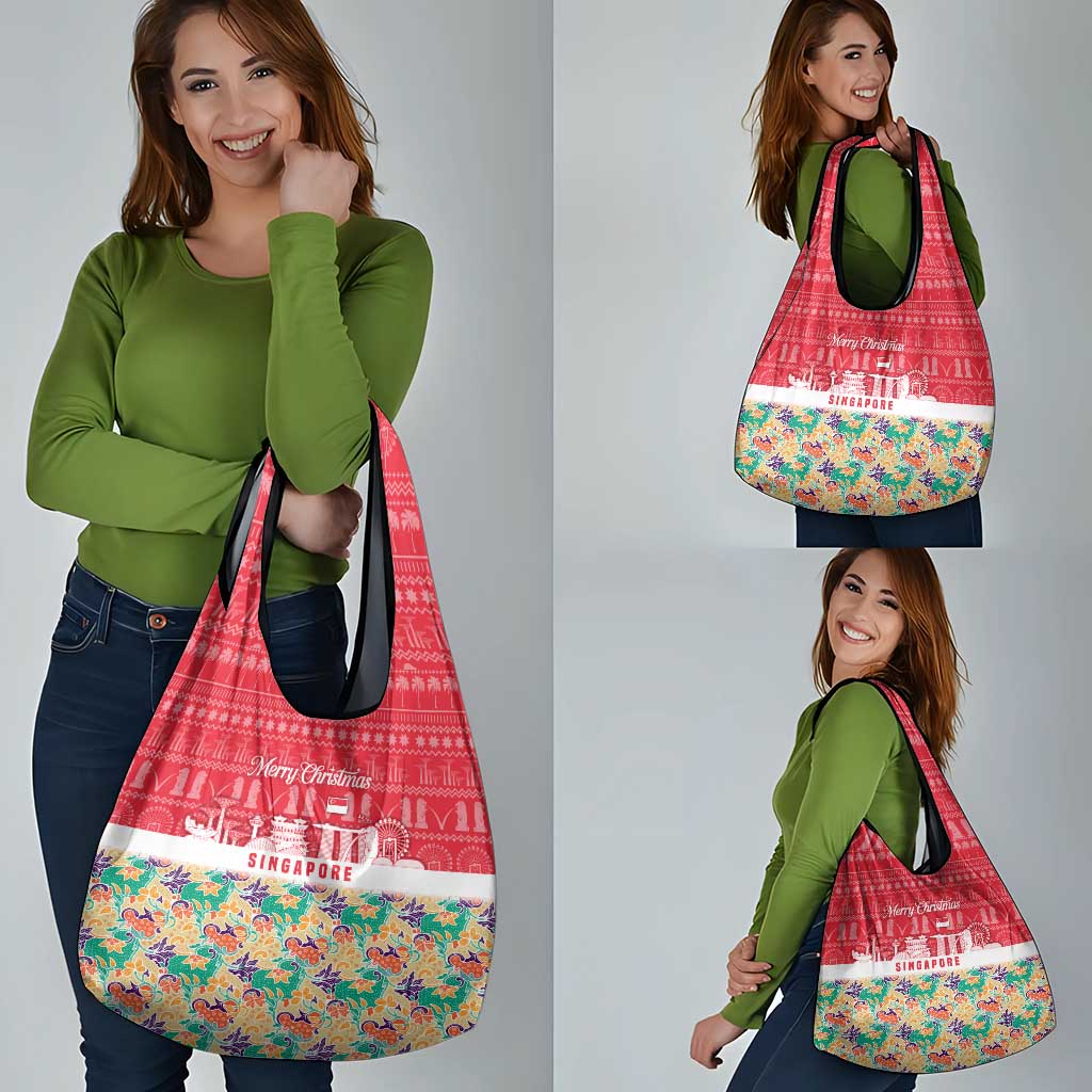 Singapore Christmas Grocery Bag with Skyline Batik Patterns Landmark Silhouettes and Festive Design - Wonder Print Shop