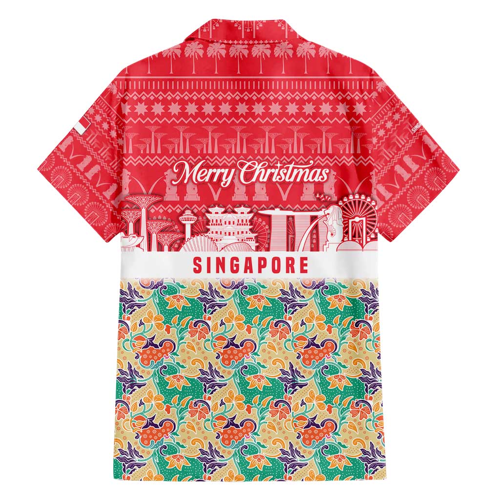 Singapore Christmas Hawaiian Shirt with Skyline Batik Patterns Landmark Silhouettes and Festive Design - Wonder Print Shop
