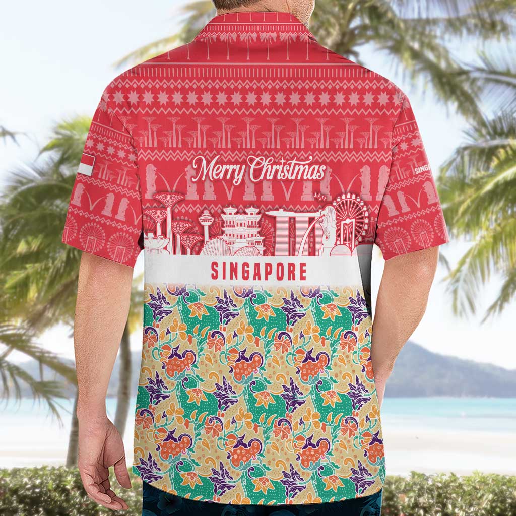 Singapore Christmas Hawaiian Shirt with Skyline Batik Patterns Landmark Silhouettes and Festive Design - Wonder Print Shop