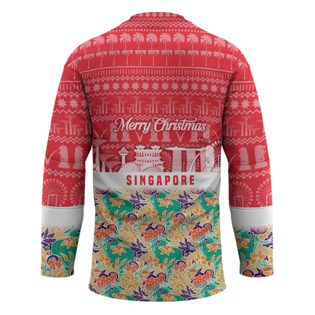 Singapore Christmas Hockey Jersey with Skyline Batik Patterns Landmark Silhouettes and Festive Design - Wonder Print Shop
