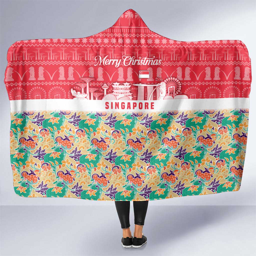Singapore Christmas Hooded Blanket with Skyline Batik Patterns Landmark Silhouettes and Festive Design - Wonder Print Shop