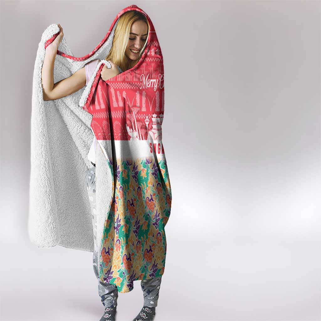 Singapore Christmas Hooded Blanket with Skyline Batik Patterns Landmark Silhouettes and Festive Design - Wonder Print Shop