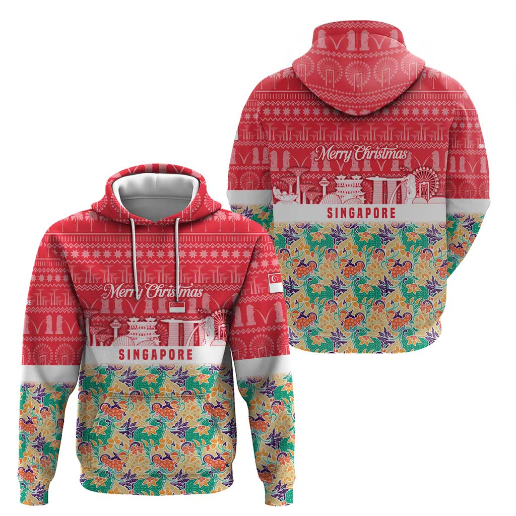 Singapore Christmas Hoodie with Skyline Batik Patterns Landmark Silhouettes and Festive Design - Wonder Print Shop