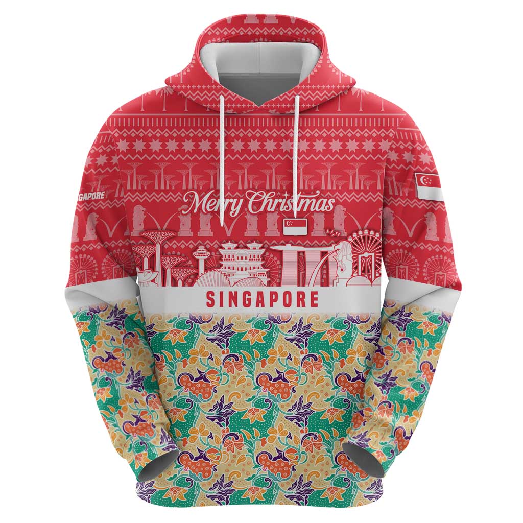Singapore Christmas Hoodie with Skyline Batik Patterns Landmark Silhouettes and Festive Design - Wonder Print Shop