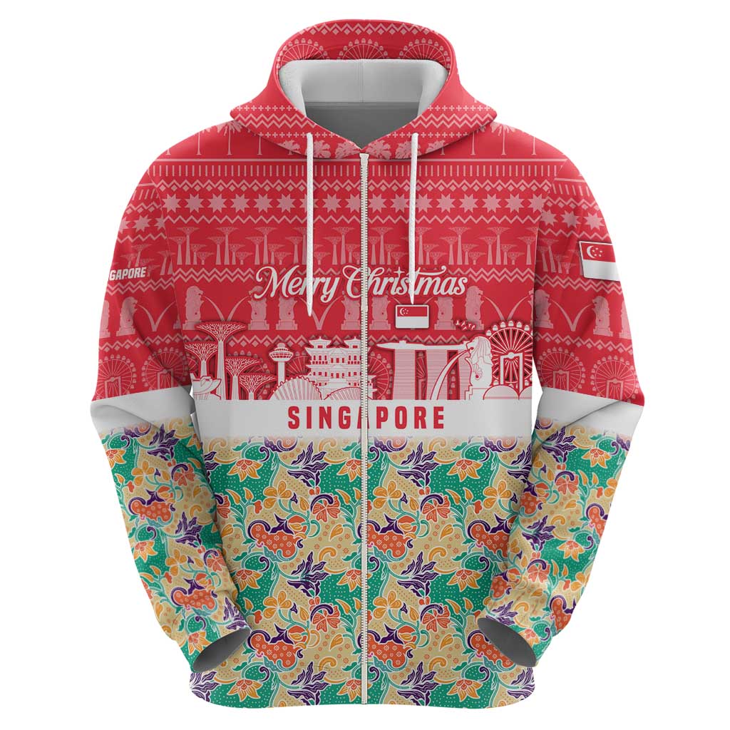 Singapore Christmas Hoodie with Skyline Batik Patterns Landmark Silhouettes and Festive Design - Wonder Print Shop