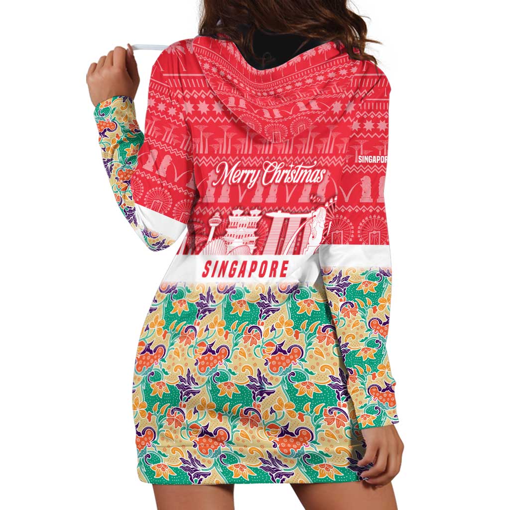 Singapore Christmas Hoodie Dress with Skyline Batik Patterns Landmark Silhouettes and Festive Design - Wonder Print Shop