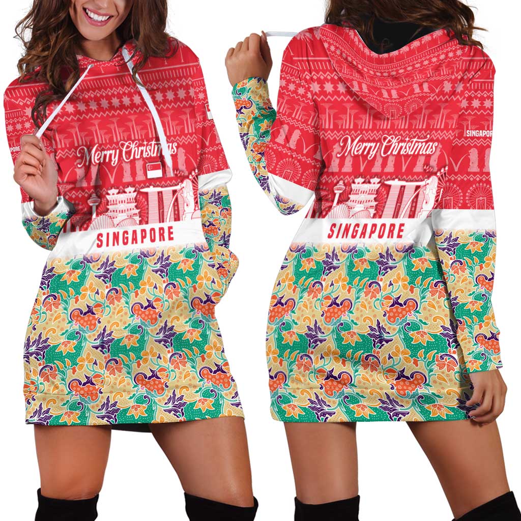 Singapore Christmas Hoodie Dress with Skyline Batik Patterns Landmark Silhouettes and Festive Design - Wonder Print Shop