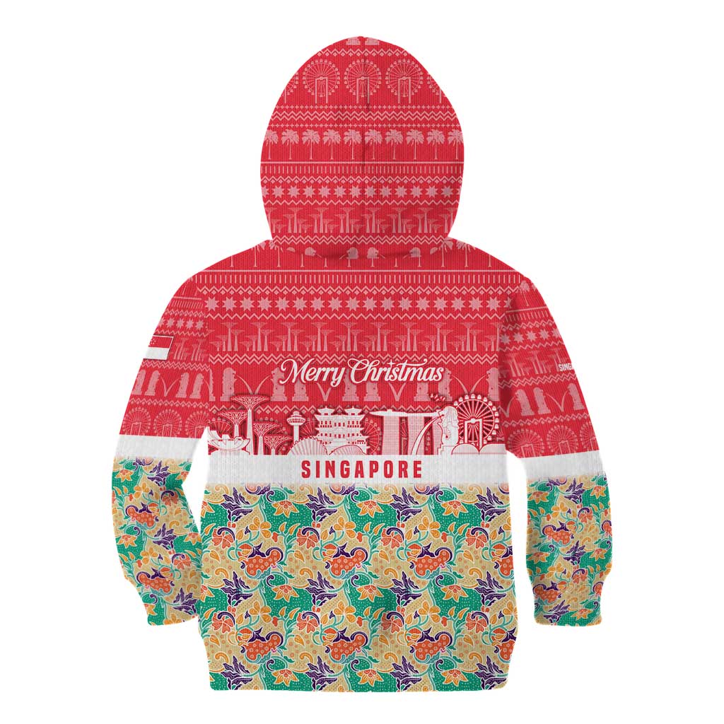 Singapore Christmas Kid Hoodie with Skyline Batik Patterns Landmark Silhouettes and Festive Design - Wonder Print Shop
