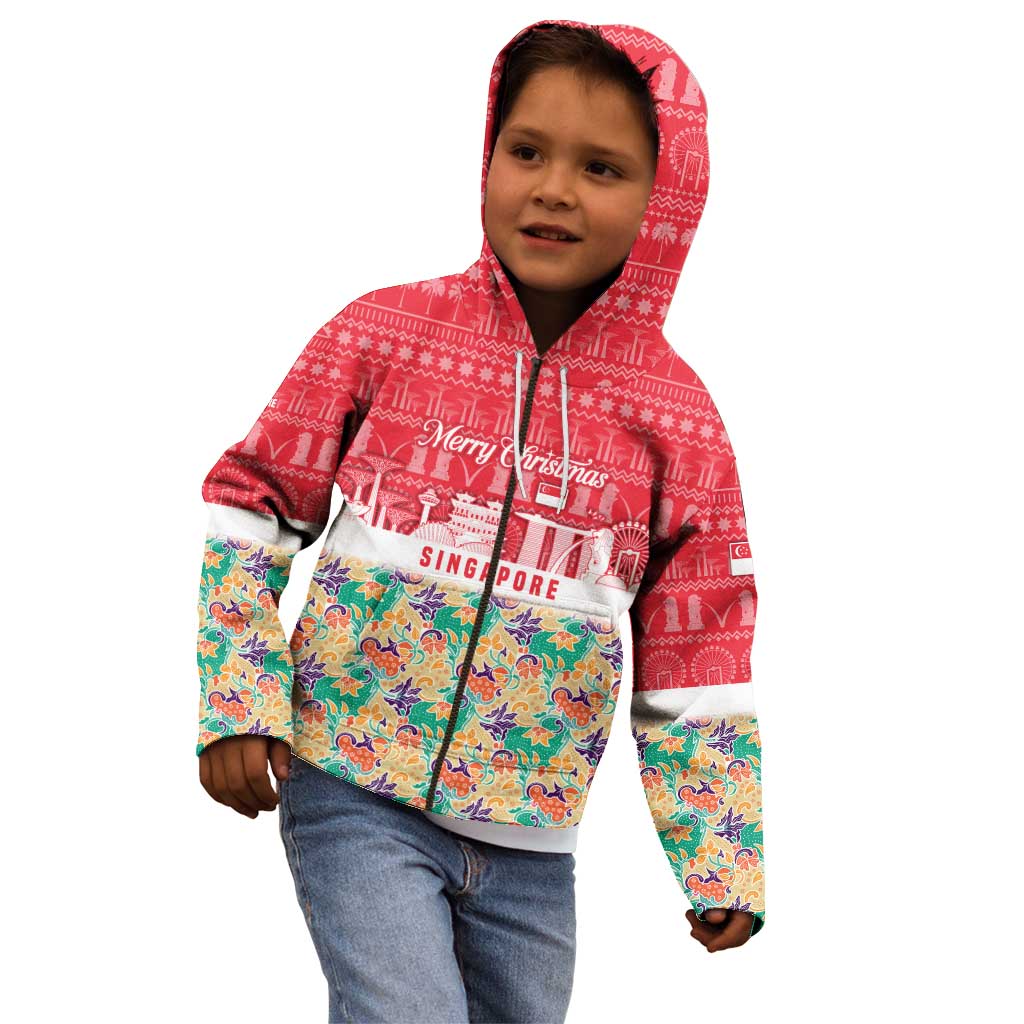 Singapore Christmas Kid Hoodie with Skyline Batik Patterns Landmark Silhouettes and Festive Design - Wonder Print Shop