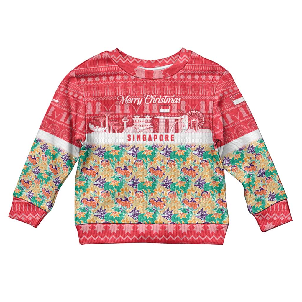 Singapore Christmas Kid Ugly Christmas Sweater with Skyline Batik Patterns Landmark Silhouettes and Festive Design - Wonder Print Shop