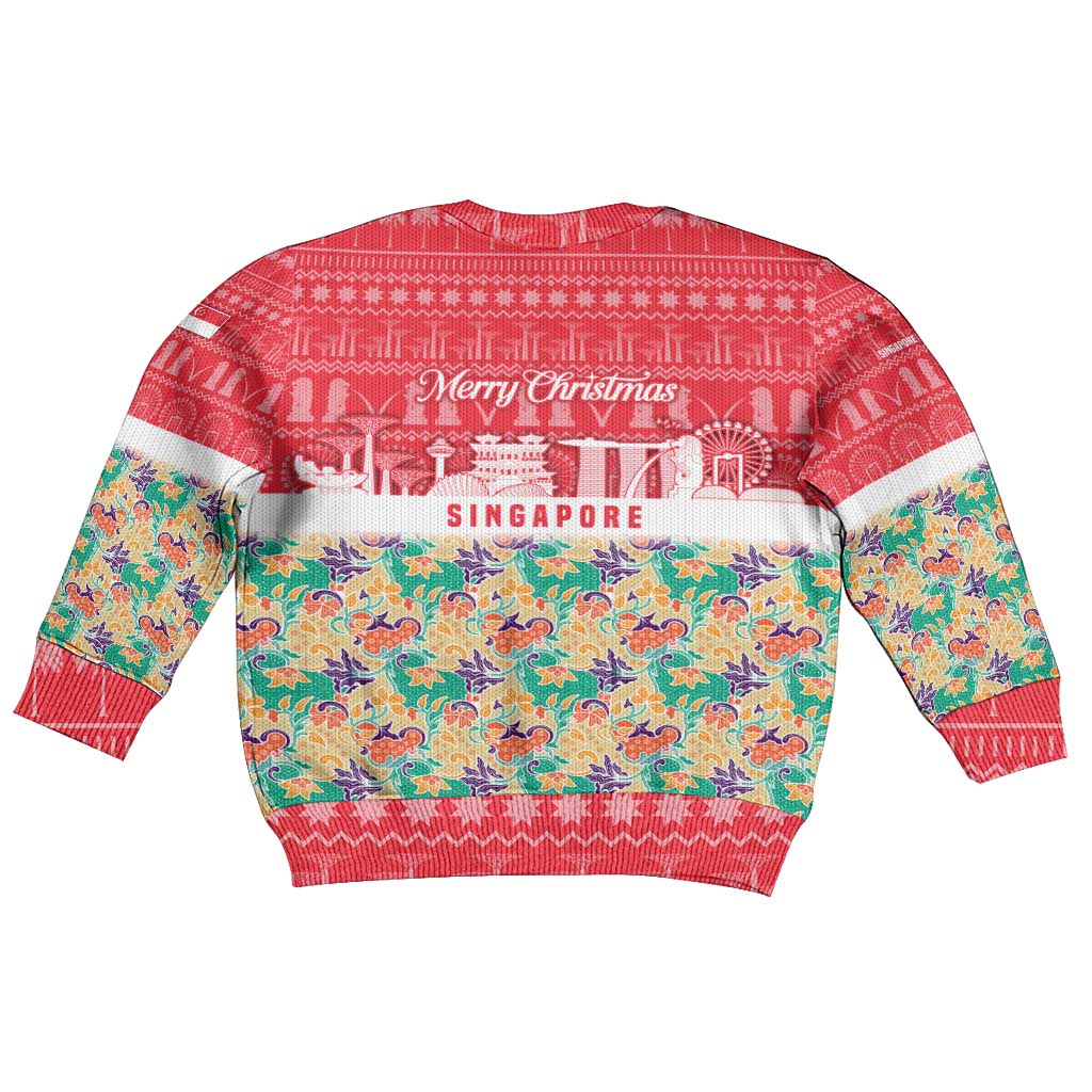 Singapore Christmas Kid Ugly Christmas Sweater with Skyline Batik Patterns Landmark Silhouettes and Festive Design - Wonder Print Shop