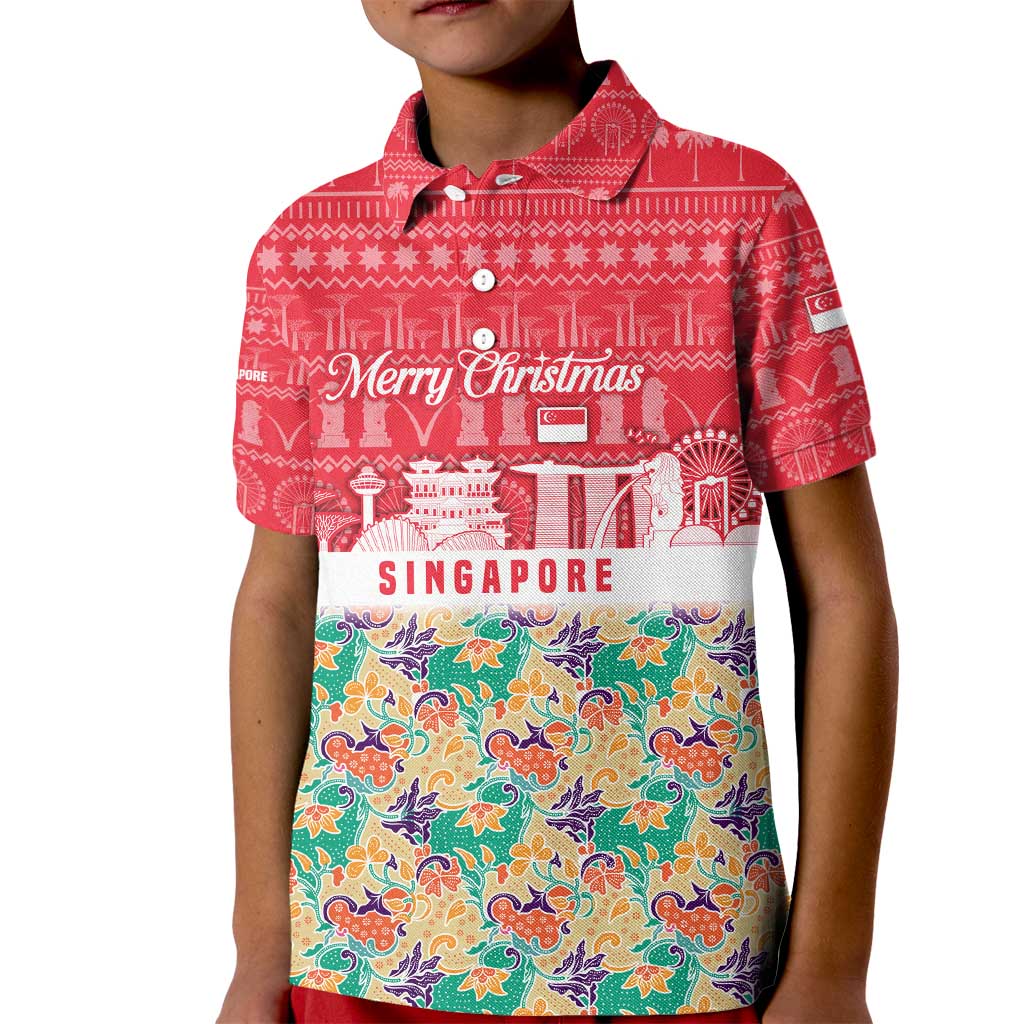 Singapore Christmas Kid Polo Shirt with Skyline Batik Patterns Landmark Silhouettes and Festive Design - Wonder Print Shop