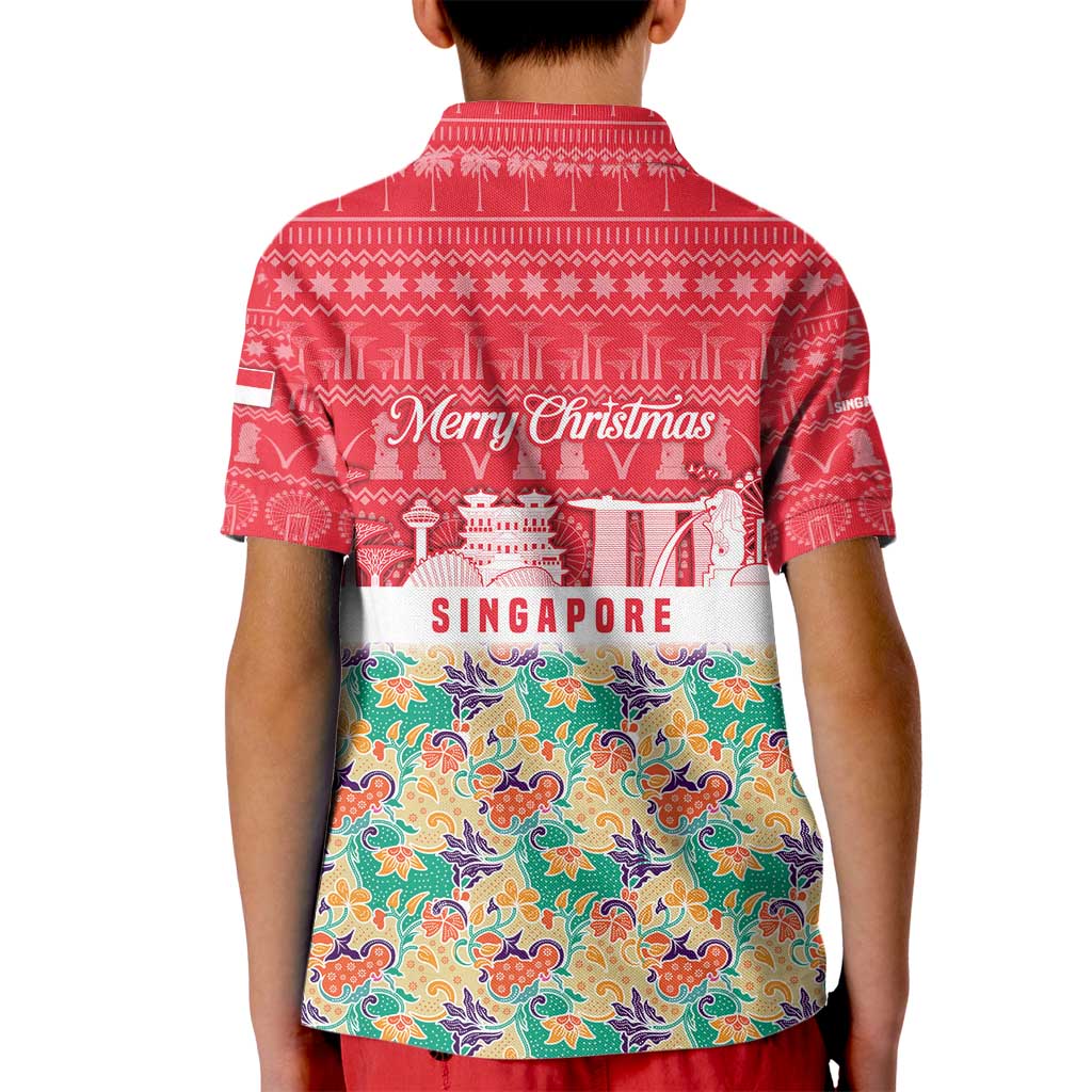 Singapore Christmas Kid Polo Shirt with Skyline Batik Patterns Landmark Silhouettes and Festive Design - Wonder Print Shop