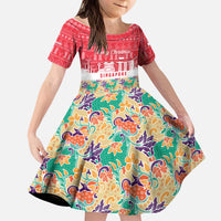 Singapore Christmas Kid Short Sleeve Dress with Skyline Batik Patterns Landmark Silhouettes and Festive Design - Wonder Print Shop