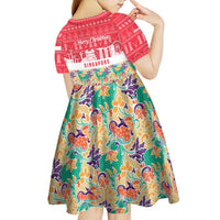Singapore Christmas Kid Short Sleeve Dress with Skyline Batik Patterns Landmark Silhouettes and Festive Design - Wonder Print Shop
