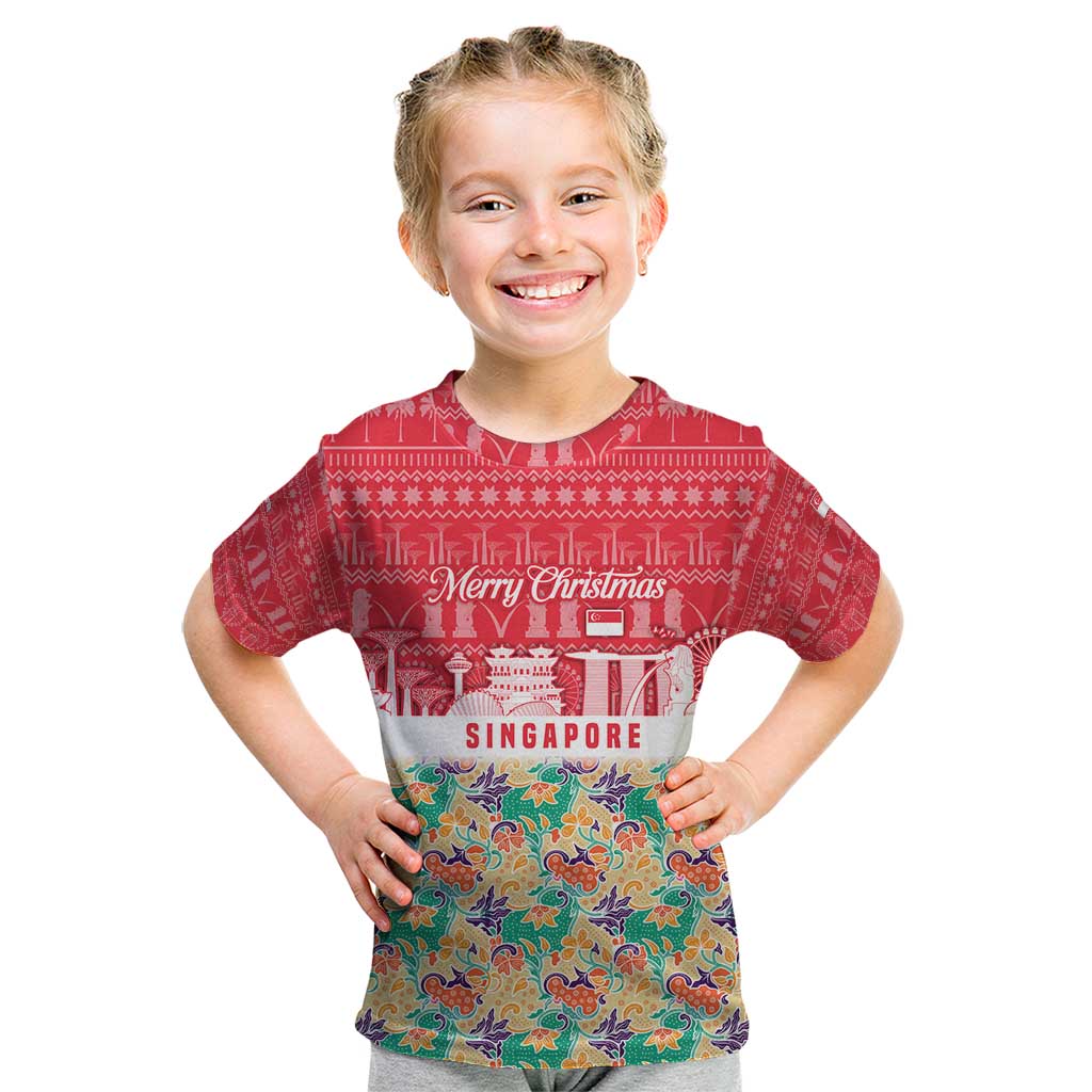 Singapore Christmas Kid T Shirt with Skyline Batik Patterns Landmark Silhouettes and Festive Design - Wonder Print Shop