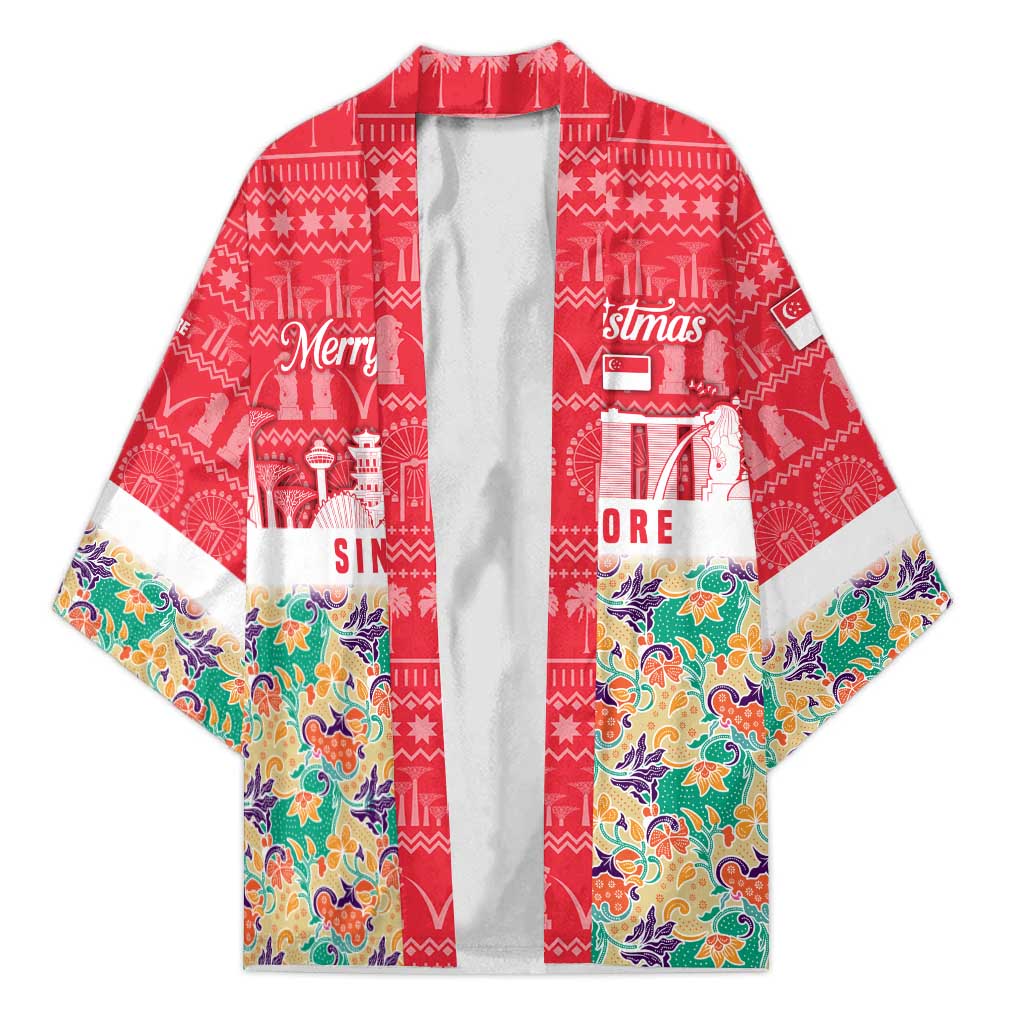 Singapore Christmas Kimono with Skyline Batik Patterns Landmark Silhouettes and Festive Design - Wonder Print Shop