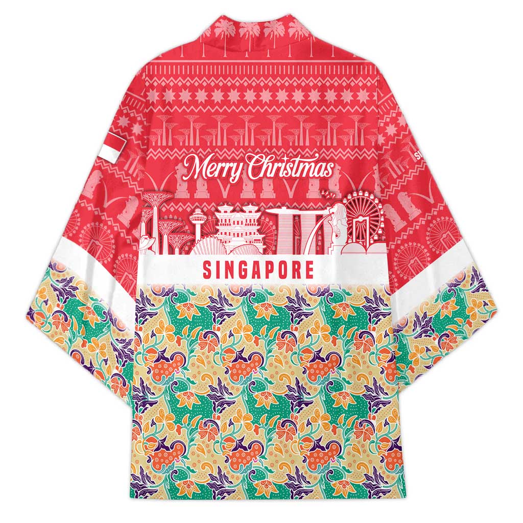 Singapore Christmas Kimono with Skyline Batik Patterns Landmark Silhouettes and Festive Design - Wonder Print Shop