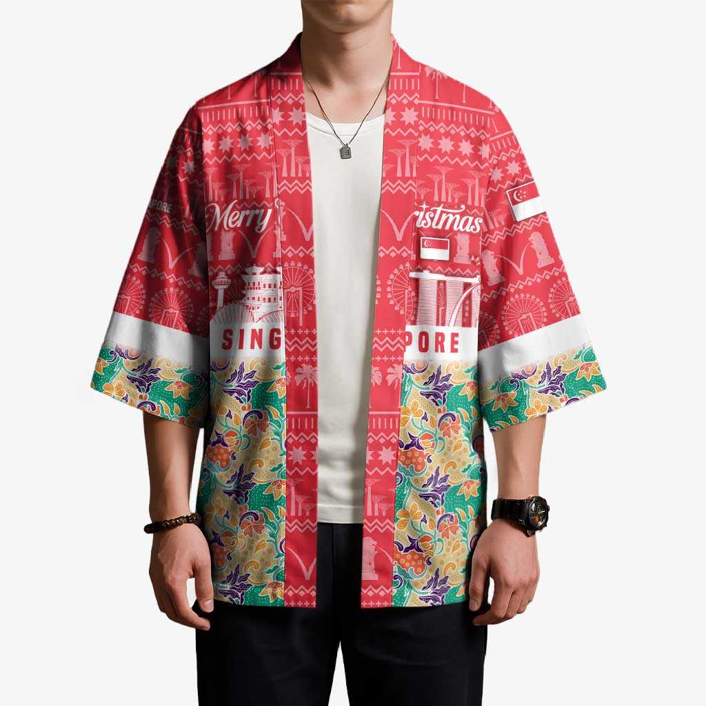 Singapore Christmas Kimono with Skyline Batik Patterns Landmark Silhouettes and Festive Design - Wonder Print Shop