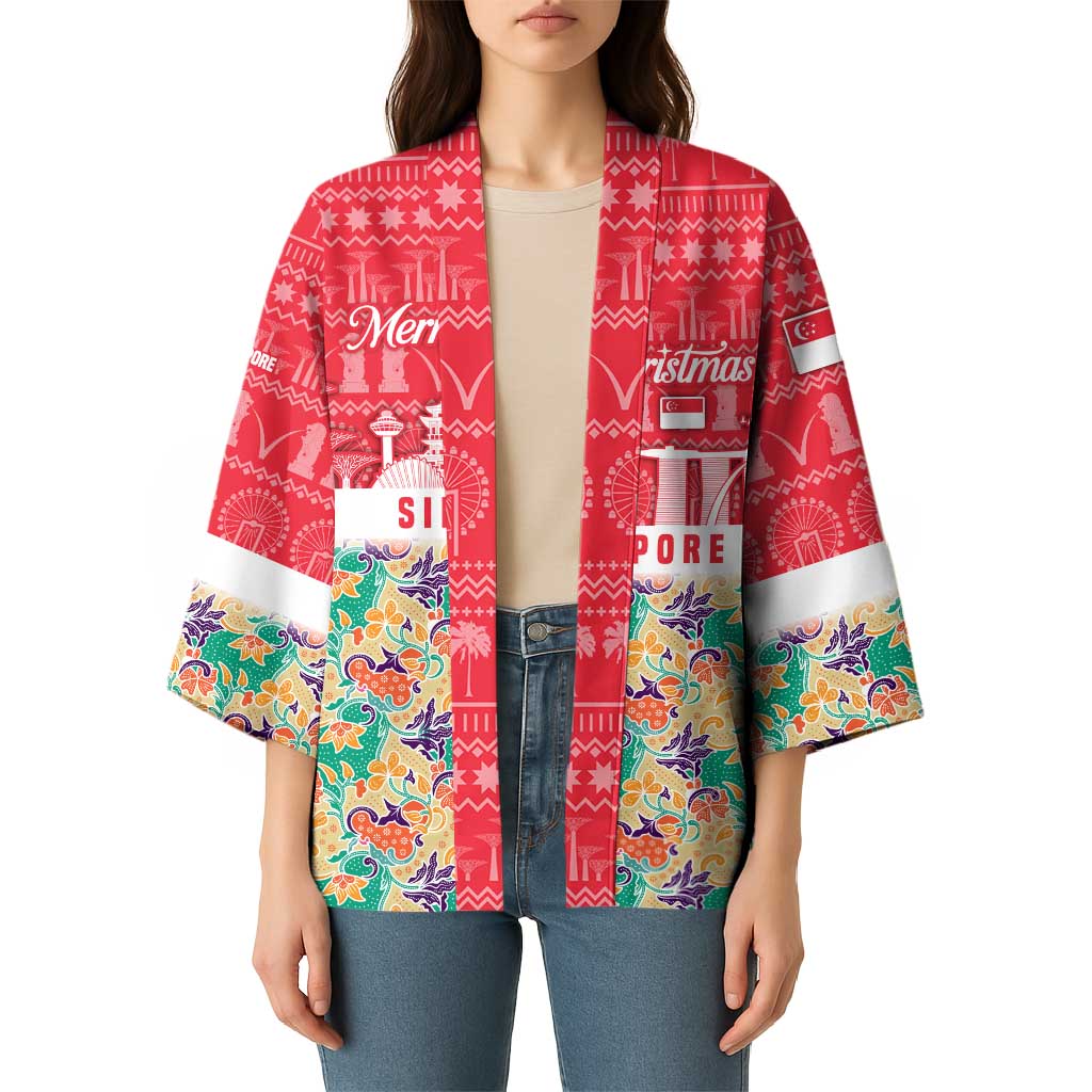 Singapore Christmas Kimono with Skyline Batik Patterns Landmark Silhouettes and Festive Design - Wonder Print Shop