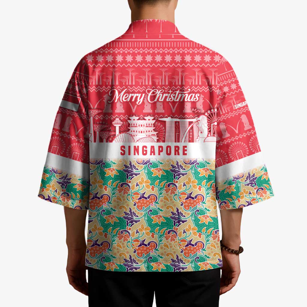 Singapore Christmas Kimono with Skyline Batik Patterns Landmark Silhouettes and Festive Design - Wonder Print Shop
