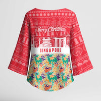 Singapore Christmas Kimono Sleeve Blouse with Skyline Batik Patterns Landmark Silhouettes and Festive Design - Wonder Print Shop