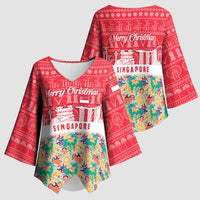 Singapore Christmas Kimono Sleeve Blouse with Skyline Batik Patterns Landmark Silhouettes and Festive Design - Wonder Print Shop