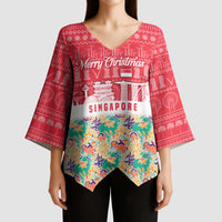 Singapore Christmas Kimono Sleeve Blouse with Skyline Batik Patterns Landmark Silhouettes and Festive Design - Wonder Print Shop