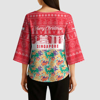 Singapore Christmas Kimono Sleeve Blouse with Skyline Batik Patterns Landmark Silhouettes and Festive Design - Wonder Print Shop