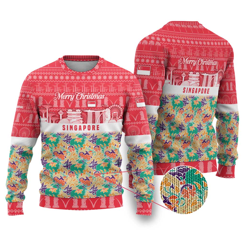 Singapore Christmas Ugly Christmas Sweater with Skyline Batik Patterns Landmark Silhouettes and Festive Design - Wonder Print Shop