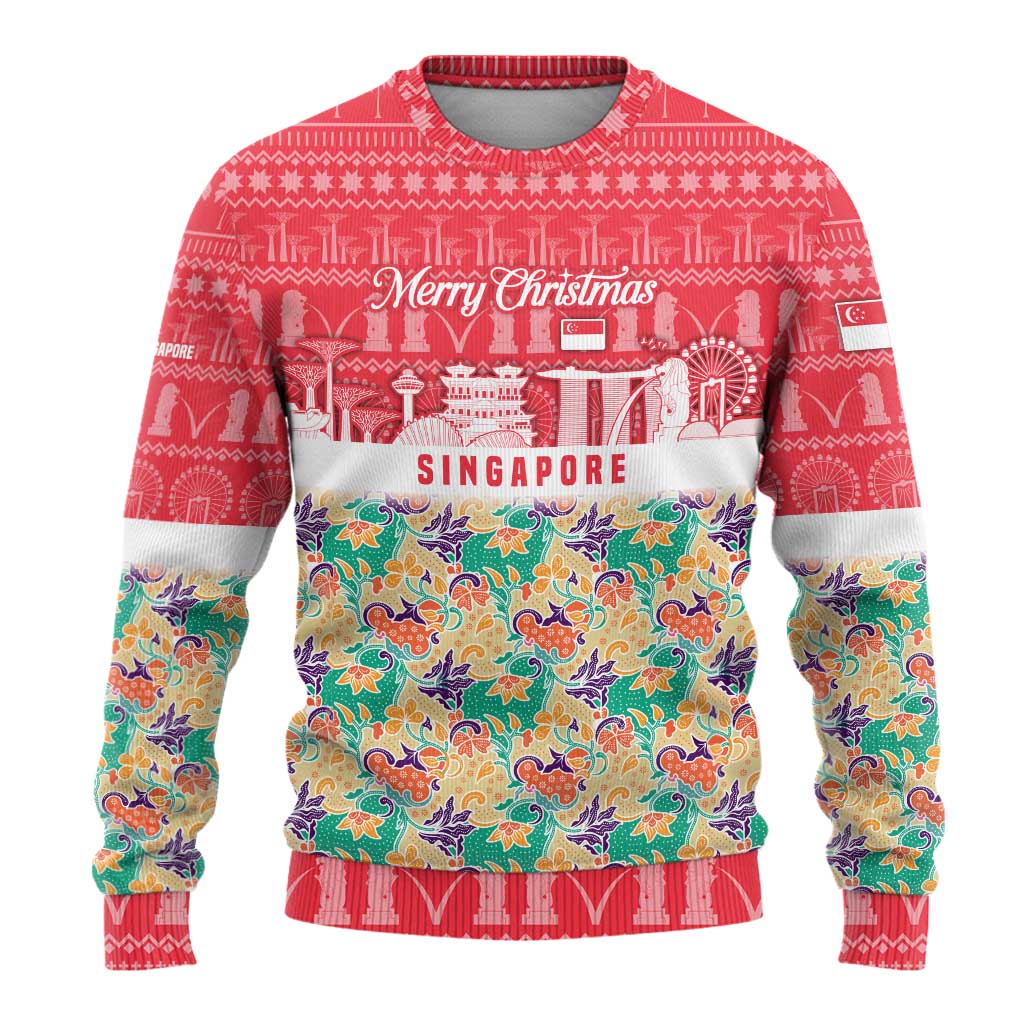 Singapore Christmas Ugly Christmas Sweater with Skyline Batik Patterns Landmark Silhouettes and Festive Design - Wonder Print Shop
