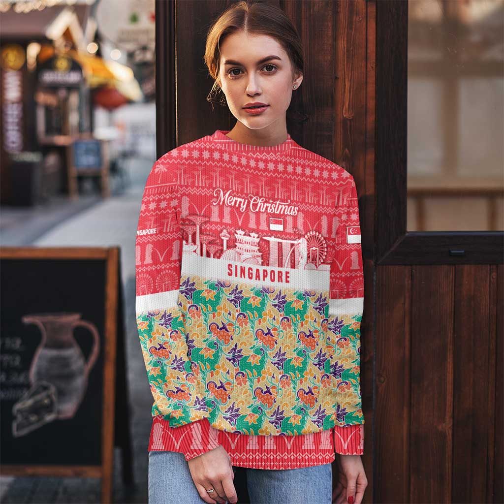Singapore Christmas Ugly Christmas Sweater with Skyline Batik Patterns Landmark Silhouettes and Festive Design - Wonder Print Shop