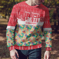 Singapore Christmas Ugly Christmas Sweater with Skyline Batik Patterns Landmark Silhouettes and Festive Design - Wonder Print Shop