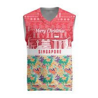 Singapore Christmas Knitted V-Neck Vest with Skyline Batik Patterns Landmark Silhouettes and Festive Design - Wonder Print Shop
