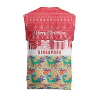 Singapore Christmas Knitted V-Neck Vest with Skyline Batik Patterns Landmark Silhouettes and Festive Design - Wonder Print Shop