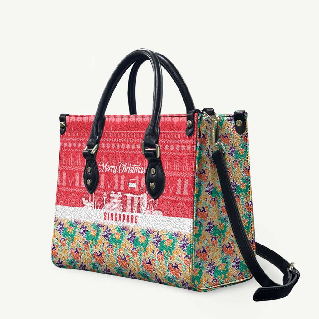 Singapore Christmas Leather Bag with Skyline Batik Patterns Landmark Silhouettes and Festive Design - Wonder Print Shop