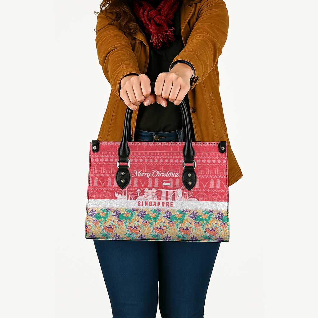 Singapore Christmas Leather Bag with Skyline Batik Patterns Landmark Silhouettes and Festive Design - Wonder Print Shop