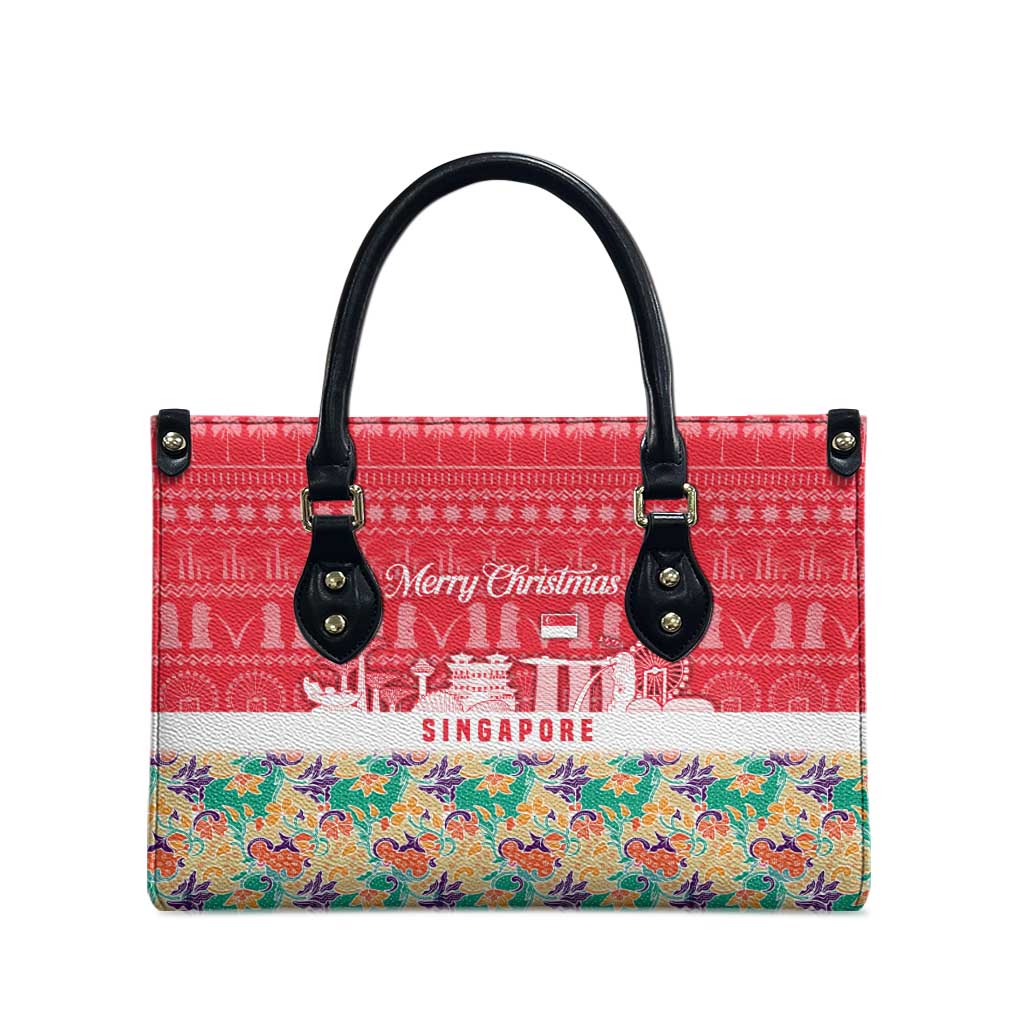 Singapore Christmas Leather Bag with Skyline Batik Patterns Landmark Silhouettes and Festive Design - Wonder Print Shop