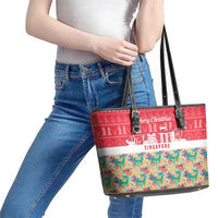 Singapore Christmas Leather Tote Bag with Skyline Batik Patterns Landmark Silhouettes and Festive Design - Wonder Print Shop