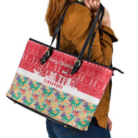 Singapore Christmas Leather Tote Bag with Skyline Batik Patterns Landmark Silhouettes and Festive Design - Wonder Print Shop