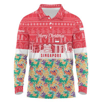 Singapore Christmas Long Sleeve Polo Shirt with Skyline Batik Patterns Landmark Silhouettes and Festive Design - Wonder Print Shop
