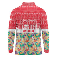 Singapore Christmas Long Sleeve Polo Shirt with Skyline Batik Patterns Landmark Silhouettes and Festive Design - Wonder Print Shop