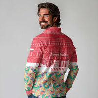 Singapore Christmas Long Sleeve Polo Shirt with Skyline Batik Patterns Landmark Silhouettes and Festive Design - Wonder Print Shop