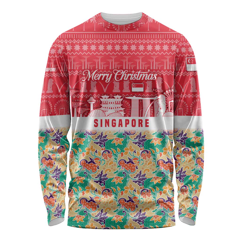 Singapore Christmas Long Sleeve Shirt with Skyline Batik Patterns Landmark Silhouettes and Festive Design - Wonder Print Shop