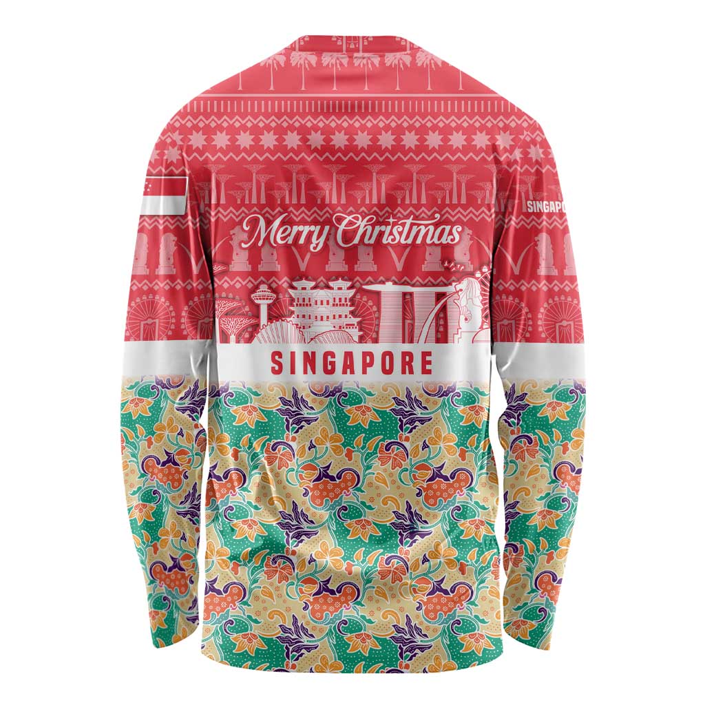 Singapore Christmas Long Sleeve Shirt with Skyline Batik Patterns Landmark Silhouettes and Festive Design - Wonder Print Shop