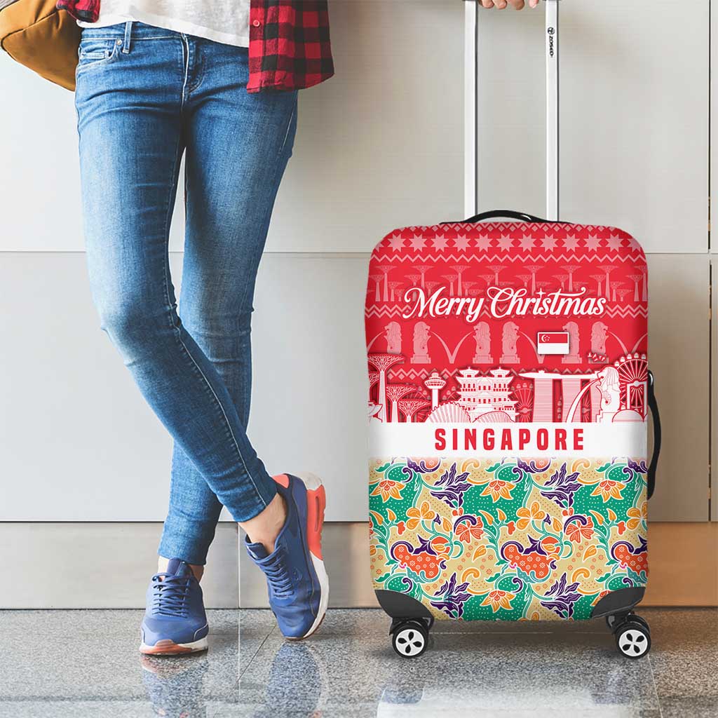 Singapore Christmas Luggage Cover with Skyline Batik Patterns Landmark Silhouettes and Festive Design - Wonder Print Shop