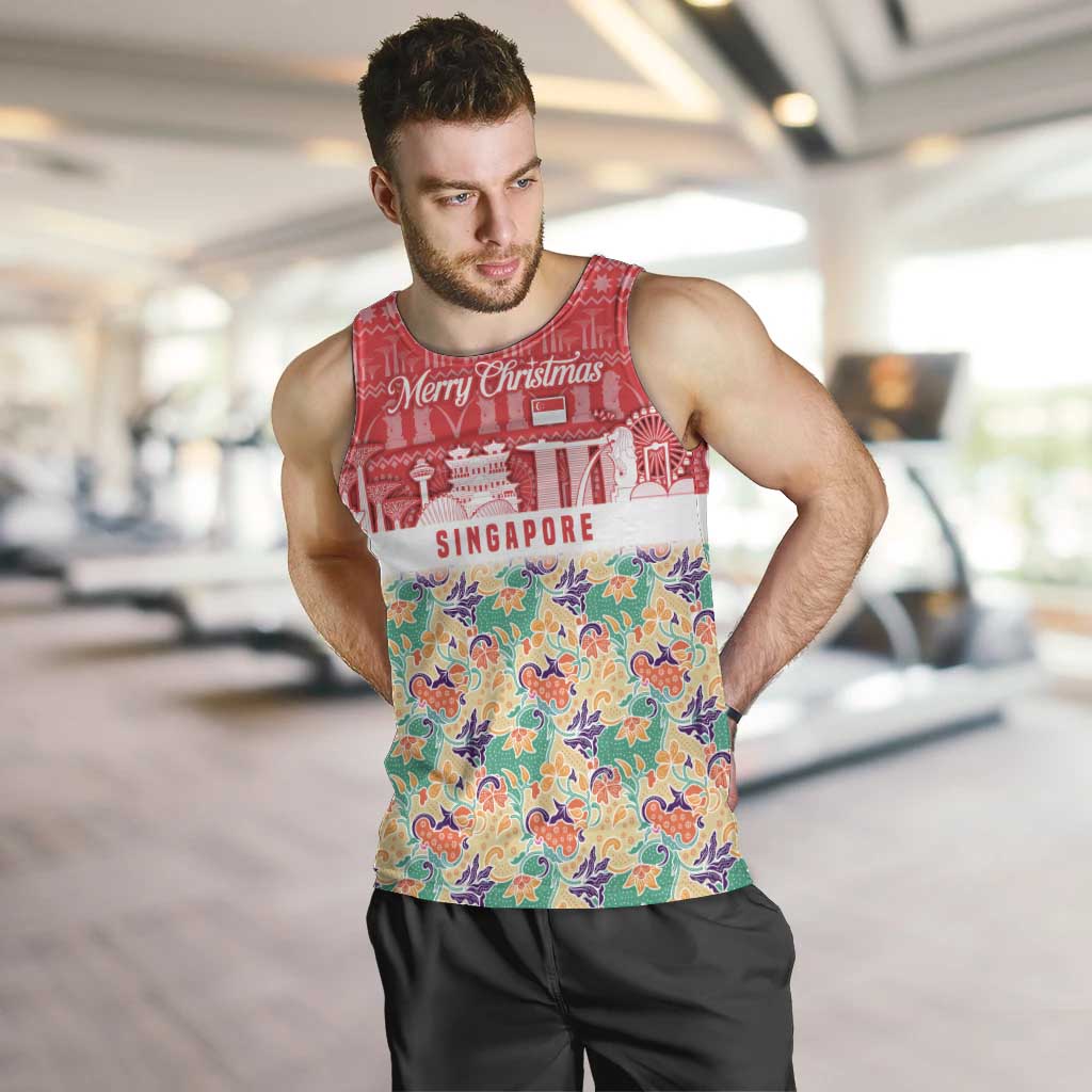 Singapore Christmas Men Tank Top with Skyline Batik Patterns Landmark Silhouettes and Festive Design - Wonder Print Shop